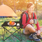 Folding Camping Table, Portable Pinic Table with 2 Cup Holders & Carry Bags, Rollup Camping Table Lightweight Beach Table for BBQ, Camping, Picnic and Indoor Use