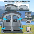 Tangkula Double Room Shower Tent, Oversize Space Privacy Tent with Floor, Removable Rain Fly, Inside Pocket, Clothesline, Top Hook, Portable Outdoor Changing Tent for Dressing, Camping, Toilet