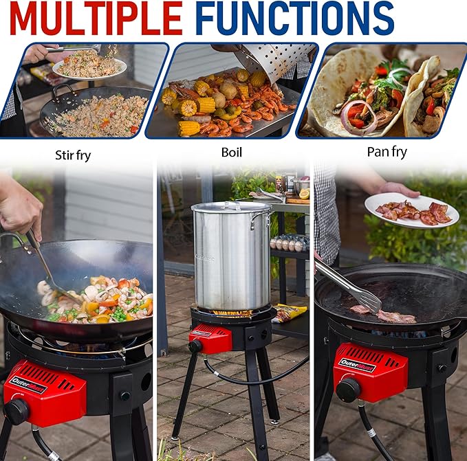Outdoor Cooker Wok Station with Cover, Iron Wok, Electronic Ignition and Burner 54000 BTU for BBQ, Backyard