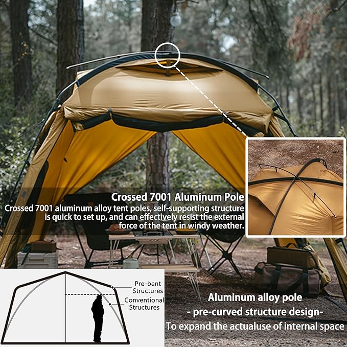 Naturehike Dune Hot Tent with Stove Jack, 117 sq ft 4 Seasons Camping Tent, 2-4 Person Waterproof Large Tent for Family, Car Camping, Picnic, Fishing, 6 Person