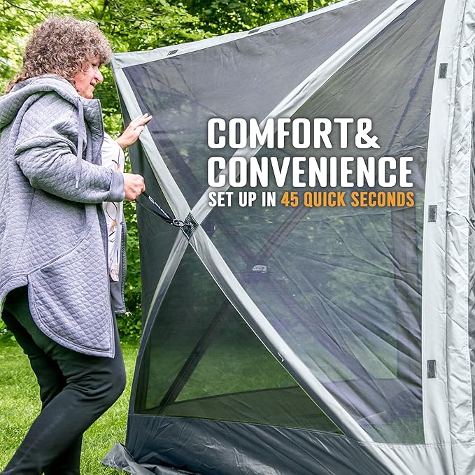 CLAM Pop Up Screen Tent, Outdoor Camping Gazebo Canopy, Adventure with Wind Panels, 9' x 9', Gray