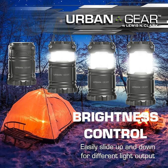 Lewis N. Clark Collapsible Camping Lantern | LED Portable Lantern for Indoor or Outdoor Use | Waterproof Lamp with Batteries Included | for Camping, Backpacking, Hiking, or Power Outage | Gray