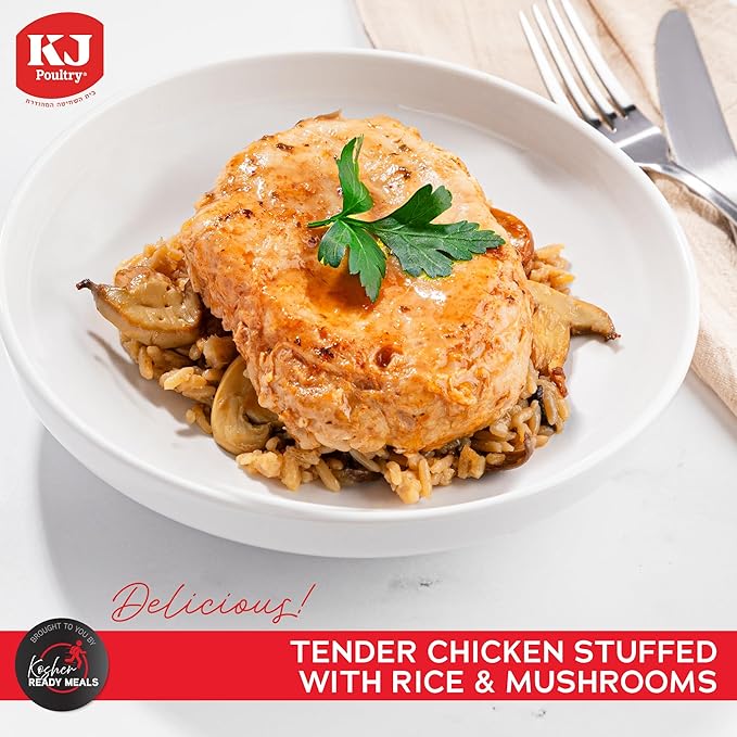 KJ Poultry Kosher Ready Meals - Stuffed Chicken Breast Rice, MRE Meat Meals Ready to Eat, Gluten Free, Halal, (3 Pack) Prepared Entree Fully Cooked, Shelf Stable Microwave Dinner, Travel Military