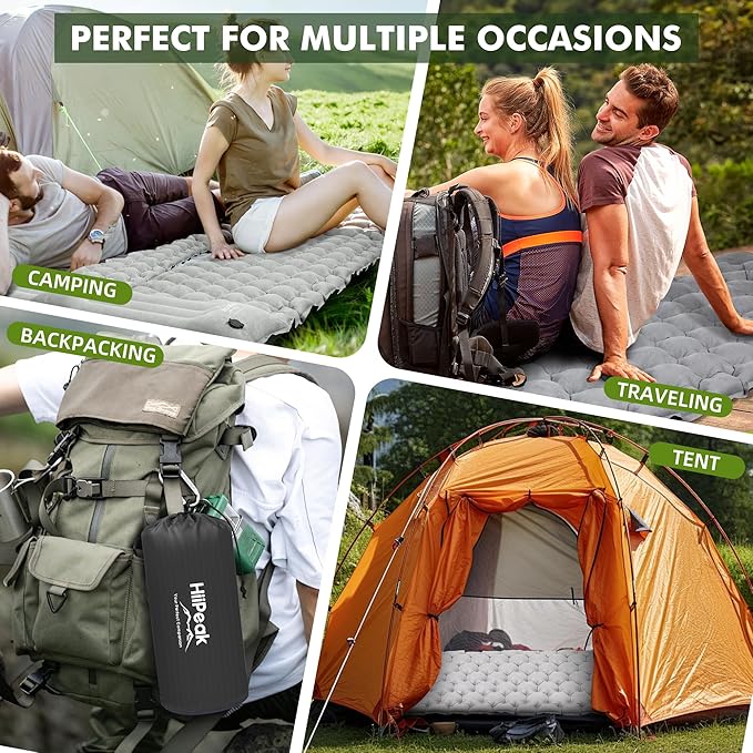 HiiPeak Camping Sleeping Pad, Ultralight Camping Mat with Pillow, Built-in Foot Pump Inflatable Sleeping Pads Compact for Camping Backpacking Hiking Traveling Tent