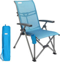 SUNNYFEEL Folding Camping Chair Outdoor Reclining Adjustable 3 Position Heavy Duty Adults 500 LBS Capacity with Hard Armrests & Cup Holder, Blue Ergonomic Chairs for Outdoor, Camp, Beach, Travel, RV