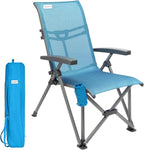 SUNNYFEEL Folding Camping Chair Outdoor Reclining Adjustable 3 Position Heavy Duty Adults 500 LBS Capacity with Hard Armrests & Cup Holder, Blue Ergonomic Chairs for Outdoor, Camp, Beach, Travel, RV