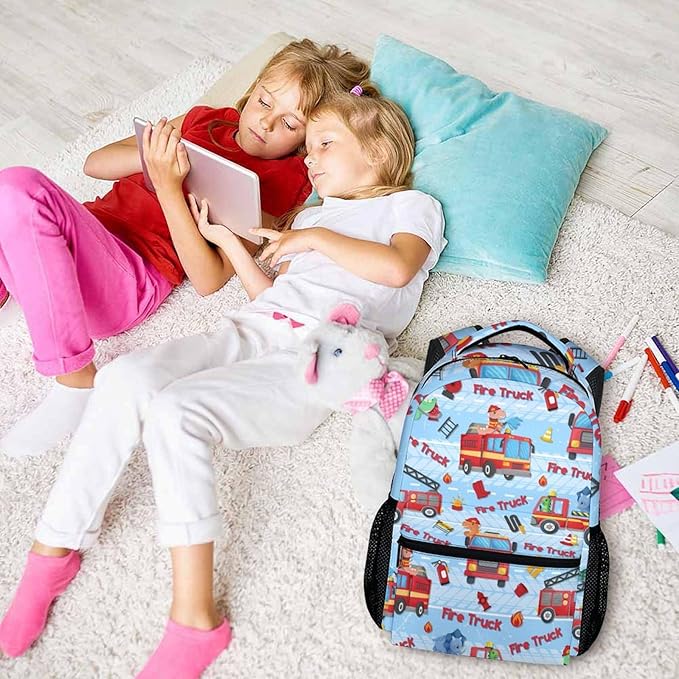 Kids Boys School Backpack, 17 Inches Fire Truck Backpacks for Toddlers 3-5, Ultralight Durable Truck Bookbag with Adjustable Straps for Kindergarten Primary Elementary, Back to School Gifts