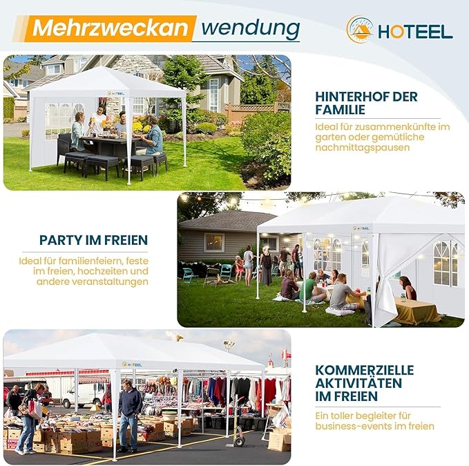 HOTEEL 10x10FT Party Tent with 4 Removable Sidewalls for Parties, Carpas para Fiestas, Weddings, BBQ, Waterproof Outdoor Event Canopy, Patio Camping Gazebo, White