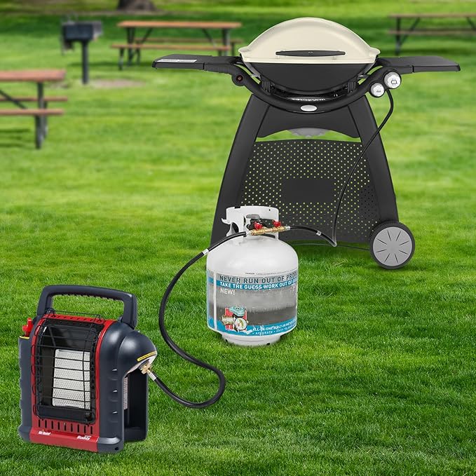 Stanbroil 5 Feet Propane Hose with QCC1 / Type1 Fitting, 2 Way Y Splitter Hose with Shut Off Valve Perfect for Camping, Heater, Grill, Stove