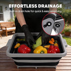 9-IN-1 Collapsible BBQ Prep Tub with Cutting Board, Portable Grill Prep Station with Side Brackets, Lids, Knives, Meat Claws and Drain Rack, Space-Saving for Kitchen, RV, Camping, Black