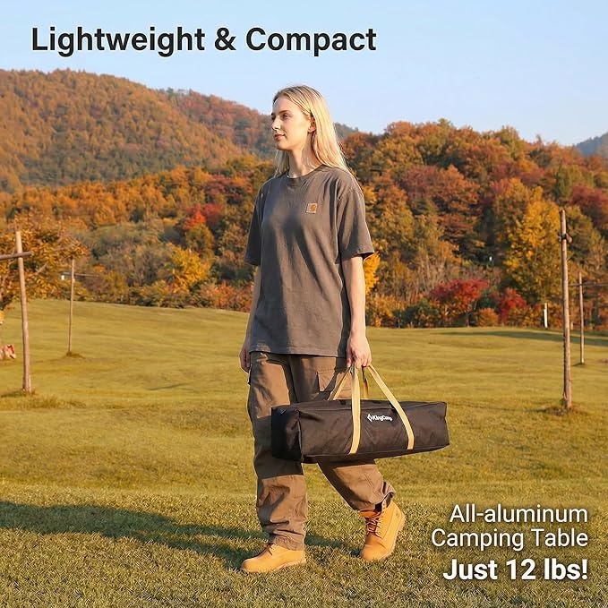 KingCamp Camping Table Roll up Aluminum Folding Table Lightweight Large Portable Foldable Camp Table for Picnic Camping Barbecue Backyard Beach Tailgate Indoor Outdoor, 4-6 Person, Support 176lbs