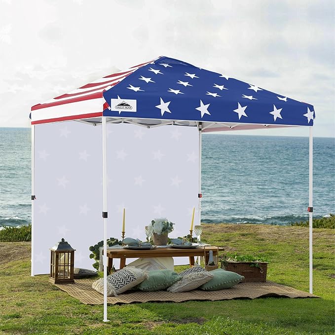 EAGLE PEAK Commercial Canopy 8x8 Pop Up Canopy Tent with 1 Sidewall, Easy Setup Heavy Duty Instant Event Shelter for Vendors & Markets, Outdoor Sun Shade, American Flag