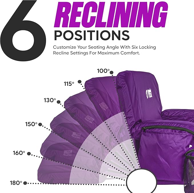 BRAWNTIDE Stadium Seat for Bleachers with Back Support - Wide Padded Reclining Bleacher Seat, Portable Folding Stadium Chair with Armrests, Hooks, Straps, Cup Holders & Pockets for Games & Concerts