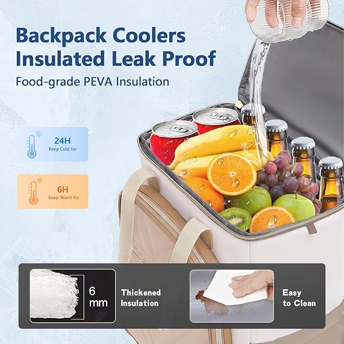Backpack Coolers Insulated Leak Proof for Women Men, 35 Cans Large Capacity Waterproof Cooler Backpack, Soft Portable Cooler Bag for Beach Travel Camping Picnic Work