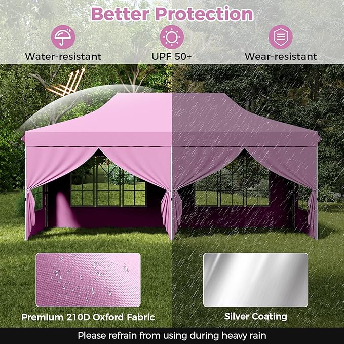 Tangkula 10x20 Ft Pop Up Canopy, UPF 50+ Portable Outdoor Canopy Tent with with 6 Removable Sidewalls, 6 Sandbags, 2 Zippered Door, Windows, Carrying Bag for Party, Wedding, Backyard