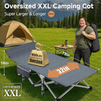 Slsy Oversized XXL Camping Cot with 2" Memory Foam Mattress, Upgraded Padded Folding Cot Bed with Carry Bag, Portable Sleeping Cot for Camping, Travel, Beach & Hiking