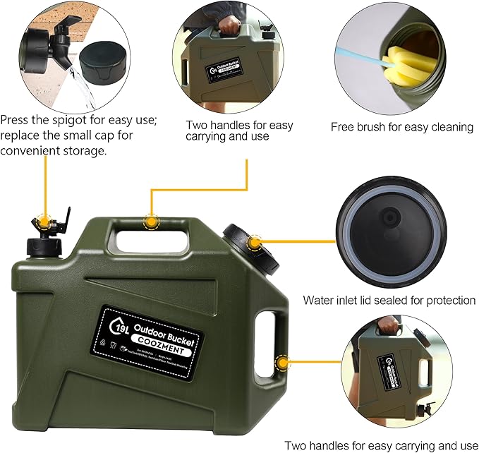 3.2 Gallon/5 Gallon Water Containers with Spigot, BPA Free Water Jug, Military Green Water Tank, Multifunction Water Storage Containers for Camping Outdoor Hiking,Emergency Stroage