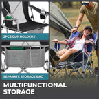 FUNDANGO Rocking Camping Chair, High Mesh Back Portable Folding Camp Chairs with Pillows, Cup Holder and Carry Bag for Lawn Patio Garden Outdoor Supports 300 Lbs (Black/Grey)