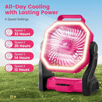 Odoland Rechargeable Camping Fan, 20000mAh Battery Fans with LED Lantern for Tent Car Beach Storm, Portable Light Desk Cooling Fan for Picnic Power Outage Hurricane, Pink