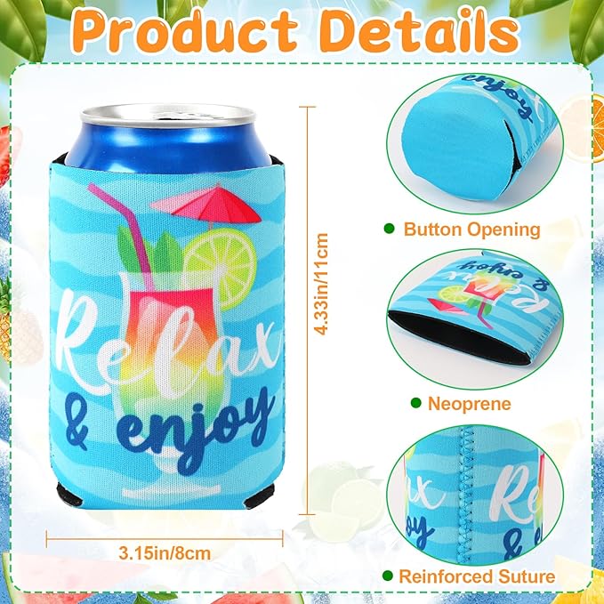 18 Pack Funny Can Cooler Sleeves Beer Drink Can Bottle Cooler Sleeves Cooler Collapsible for Summer Holiday Beach Themed Party Decorations Supplies Favors