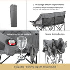 ARROWHEAD OUTDOOR Portable Folding Double Duo Camping Chair Loveseat w/ 2 Cup & Wine Glass Holder, Carrying Bag, Supports up to 500lbs