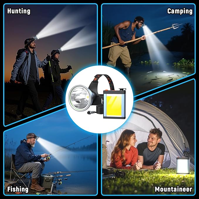 High Power LED Headlamp Separate Design Outdoor Head lamp Waterproof Rechargeable Long Range Headlight Suitable for Camping Hiking Fishing Hunting