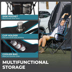 FUNDANGO Oversized Camping Chair for Adults,550lbs Heavy Duty Foldable Portable Lawn Chair with Padded Seat & Back, 4-can Cooler & Cup Holder, Carry Bag Included for Outdoor (Black/Grey)