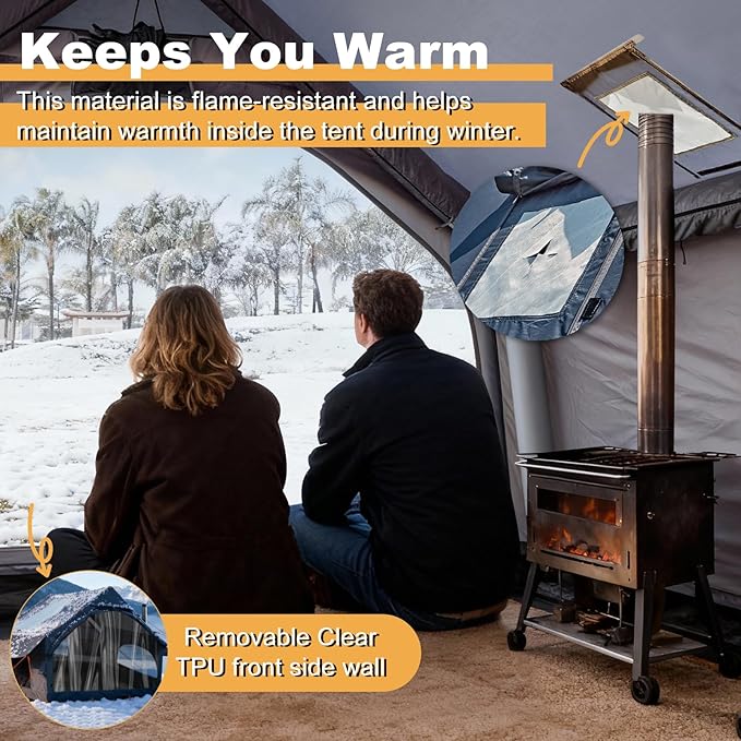 Inflatable Tents for Camping with Stove Jack, 2/4/6/8 Person Easy Setup Blow Up Tents for 4 Seasons Waterproof Inflatable Camping Tent with Awning, Air House Glamping Tents for Camping Adult