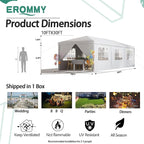 EROMMY 10x30FT Outdoor Party Tent, White Waterproof Event Canopy with 6 Removable Sidewalls & 2 Zipper Doors for Wedding, Birthday, BBQ, and Holiday Celebrations