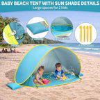 2-IN-1 Baby Beach Tent with 2 Pool for 2 kids,74.8*41.7*35.4 inch UV Protection Sun Shelter Pop Up Play Canopy, Easy setup portable tent for Beach,Camping,Picnic,Poolside,Indoor