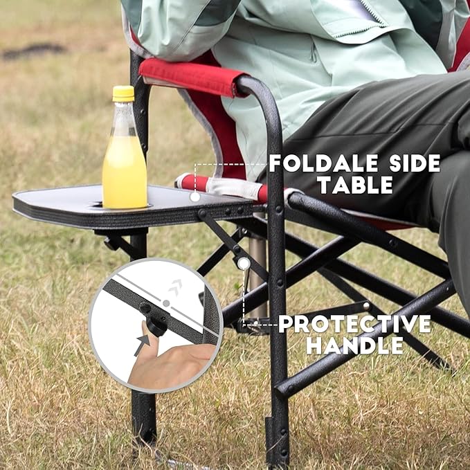 TIMBER RIDGE Lightweight Oversized Camping Chair, Aluminum Directors Chair with Side Table for Outdoor Camping, Lawn, Picnic and Fishing, Supports 400lbs, Red 2PCS