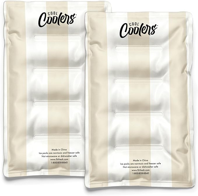 Cool Coolers Reusable XL Soft Ice Packs for Coolers, Long-Lasting Lunch Box Ice Pack, High Performance Quick Freeze, 2Pk, Taupe Stripe