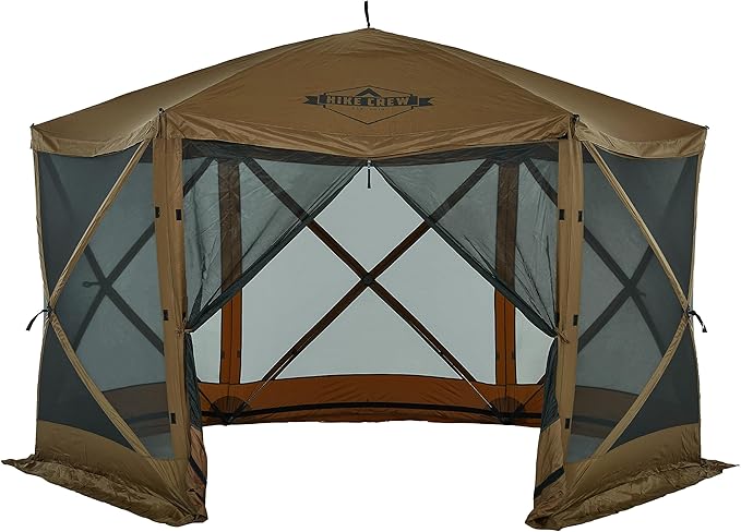 Hike Crew 12’ x 12’ Pop-Up Gazebo Screen Tent | Screened 6-Sided Instant Outdoor Canopy Shelter with Stakes, Ropes & Carry Bag for Camping, Sports & Picnic Table | UV Resistant SPF 50+