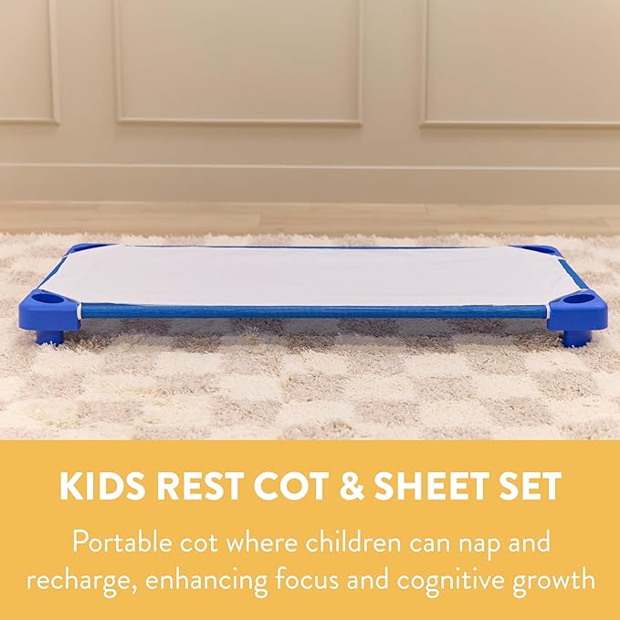Sleepline Stackable Cot with Sheet, RTA, Sleeping Cot, Blue, 6-Pack