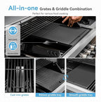 2 in 1 Propane Griddle Grill Combo, 6-Burner Propane Gas BBQ Grill with Porcelain-Enameled Cast Iron Grates & Plate, 42,000 BTU Combo Grill with Side Stove for Outdoor Cooking Camping Patio Backyard