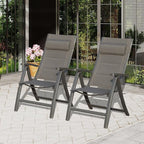 Domi Patio Outdoor Sling Chairs Set of 2 with Moveable Headrest, Folding Chairs Outdoor Reclining Camping Chairs with Armrest Adjustable High Backrest and Padded Textilene Fabric Seat
