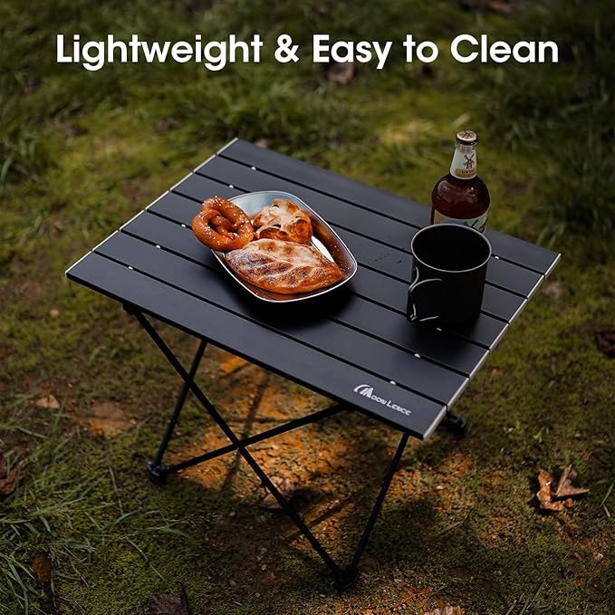 MOON LENCE Ultralight Folding Camping Table, Compact,Portable with Carry Bag, for Outdoor Cooking, Picnic, Camp, Boat, Travel (Black - M)