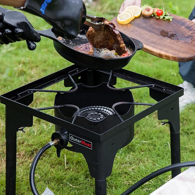 Outdoor Propane Burner Camping Stove Gas Burner with Adjustable Legs Ideal for Camping, Home Brewing, Turkey Frying and Maple Syrup Boiling
