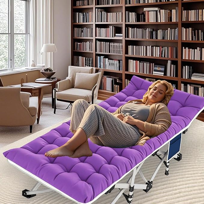 Camping Cot with Mattress Comfortable Cots for Sleeping Folding Cot Double Layer Oxford Camping Bed with Carry Bag Heavy Duty for Home Travel Outdoor Indoor
