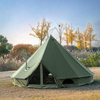Cotton Canvas Bell Tent with Stove Jack, Roomy Yurt for Family Glamping Camping, 4 Season Tent with Zipped Removable Floor