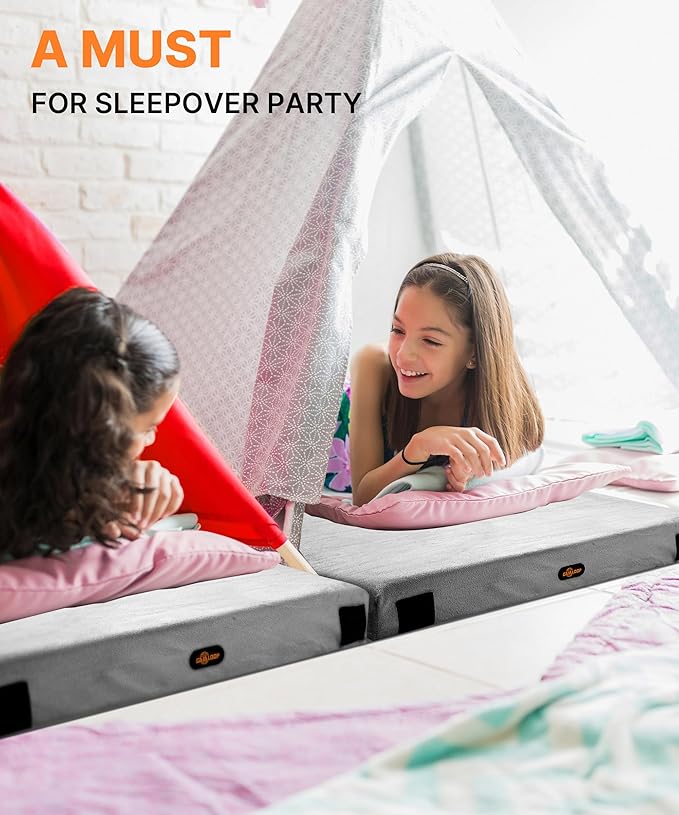 3 Inch Memory Foam Camping Mattress, Dual Layer Thick Sleeping Camp Pad for Car Tent Cot, Roll-Up Portable Glamping Floor Bed for Guests Sleepover