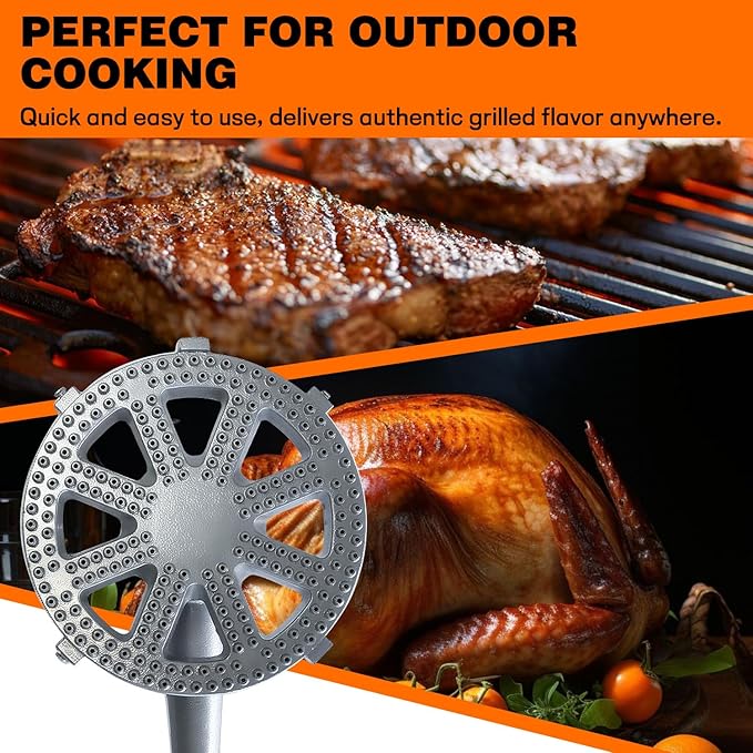 Veralune High-Pressure Cast-Iron Propane Burner Head Round Burner Head with 20 PSIG Adjustable Regulator, Hose & Brass Fittings for Turkey Fryer Burners, Outdoor Cooking, Camping
