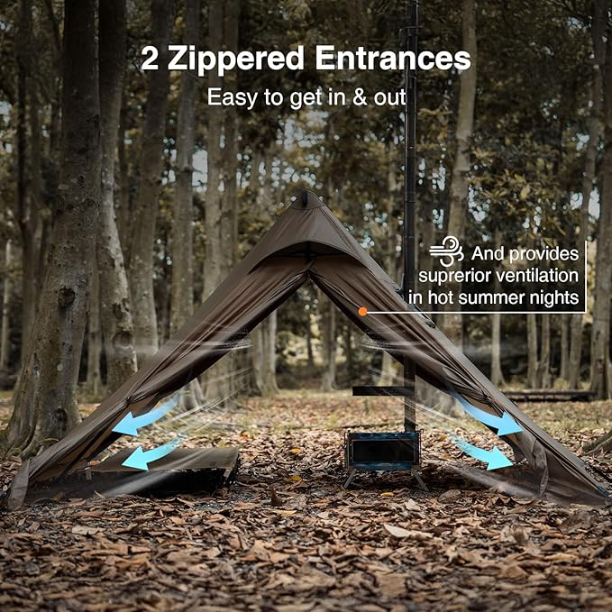 OneTigris APEX Trail Teepee Tent, Waterproof Windproof Hot Tent with Stove Jack, 2 Person Tent for Camping, Hiking, Bushcraft, Bikepacking, Travel
