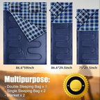 Double Sleeping Bag Flannel for Adults Kids, Queen Size for 2 Person with 2 Pillows, Warm & Cold Weather Sleeping Bag for Camping, Hiking, Waterproof Lightweight with Compression Sack