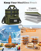 Tactical Lunch Bag & Lunch Box for Men - Large Double Deck Expandable Insulated Soft Adult Lunchbox for Work - Cooler Bag for Beach, Picnic, Camping,Outdoor，Travel (Green,16L)