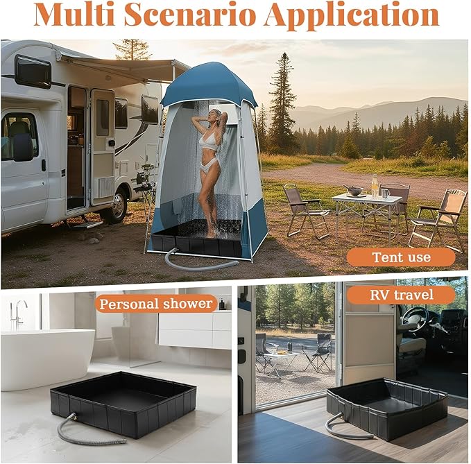 Portable Shower Pan 41"x41"x10" Large Outdoor Shower Tray Foldable Shower Base & Basin Floor for Camping RV Beach Pool Deck Pet Bathing Outdoor Indoor Shower Stall Enclosures
