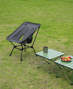 iClimb Ultralight Compact Camping Folding Beach Chair with Anti-Sinking Large Feet and Back Support Webbing (Black Grid - Square Frame - 2PC)