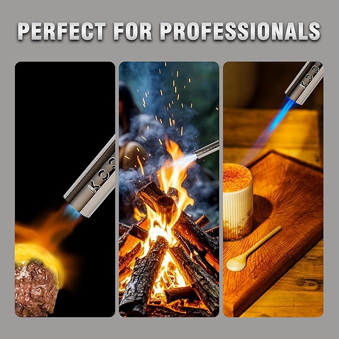 KOOKCOOK Propane Torch Head,Quad-Flame Blow Torch Kit with Propane Tank Base for MAPP MAP Gas,Work in All Angle,Trigger Start Torch Gun Ideal for Welding Brazing Soldering Grill Camping Cooking Food