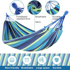 Windyun 2 Sets Cotton Canvas Hammock Large Double Hammock 400lbs Portable Camping Hammocks for Outside with Carrying Bag Sturdy Metal Knot Ropes and Tree Straps for Travel Patio Garden Backyard (Blue)