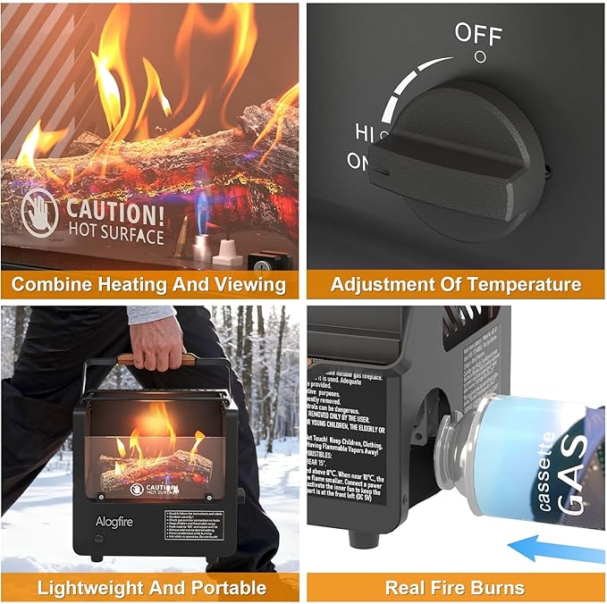 3-in-1 Portable Gas Fire Pit, 5200 BTU Butane Gas Heater and Stove, Real Flame Tabletop Fire Bowl with Safety Protection for Outdoor, Camping, Fishing